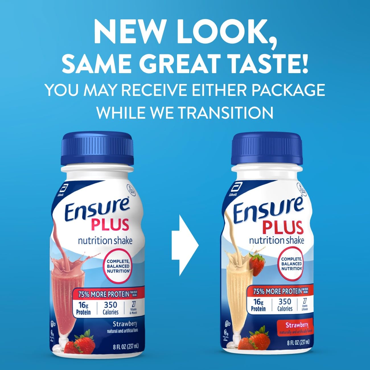 Ensure Plus strawberry bottle top view highlighting ready-to-drink convenience