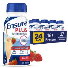 Ensure Plus strawberry front packaging showing bottle and brand for quick nutrition