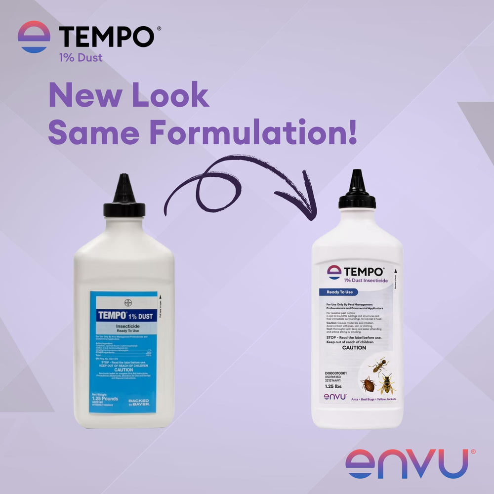 Envu Tempo dust being applied with a hand duster into a crack for targeted control