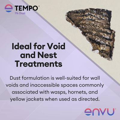 Envu Tempo dust compared with a hand to show 1.25 lb size and portability