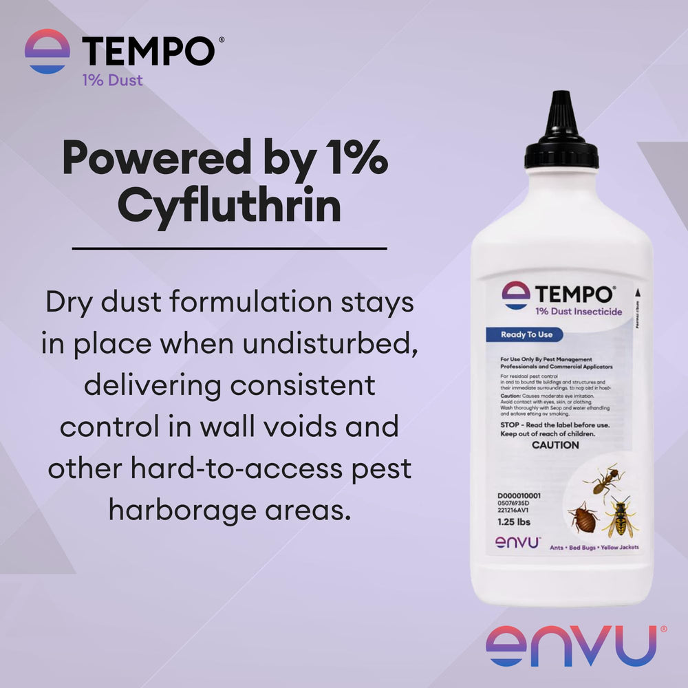 Envu Tempo dust along a baseboard illustrating long residual protection