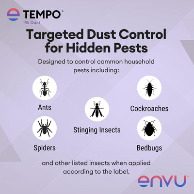Envu Tempo product label close-up showing active ingredient and usage guidance