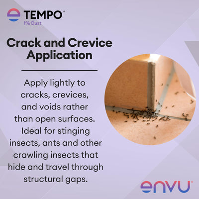 Envu Tempo dust applied at an outdoor wasp nest showing nest treatment capability
