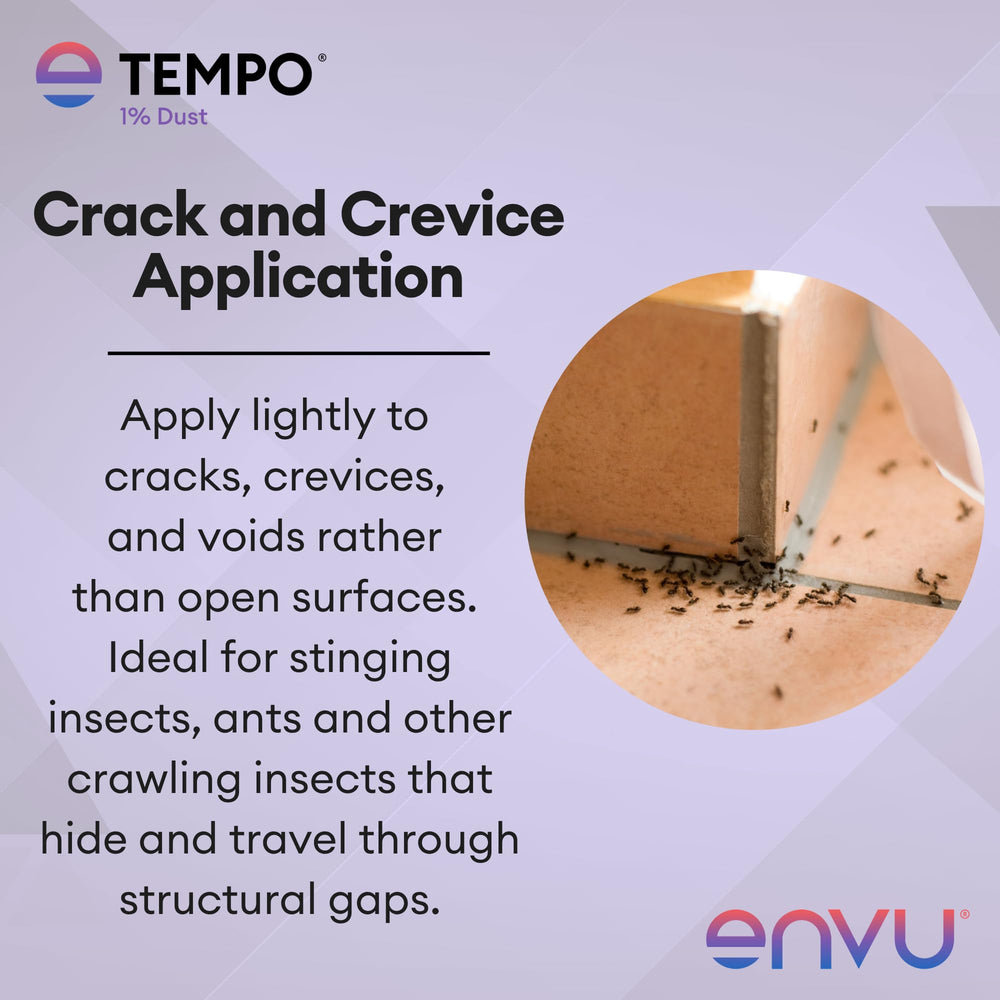 Envu Tempo dust applied at an outdoor wasp nest showing nest treatment capability