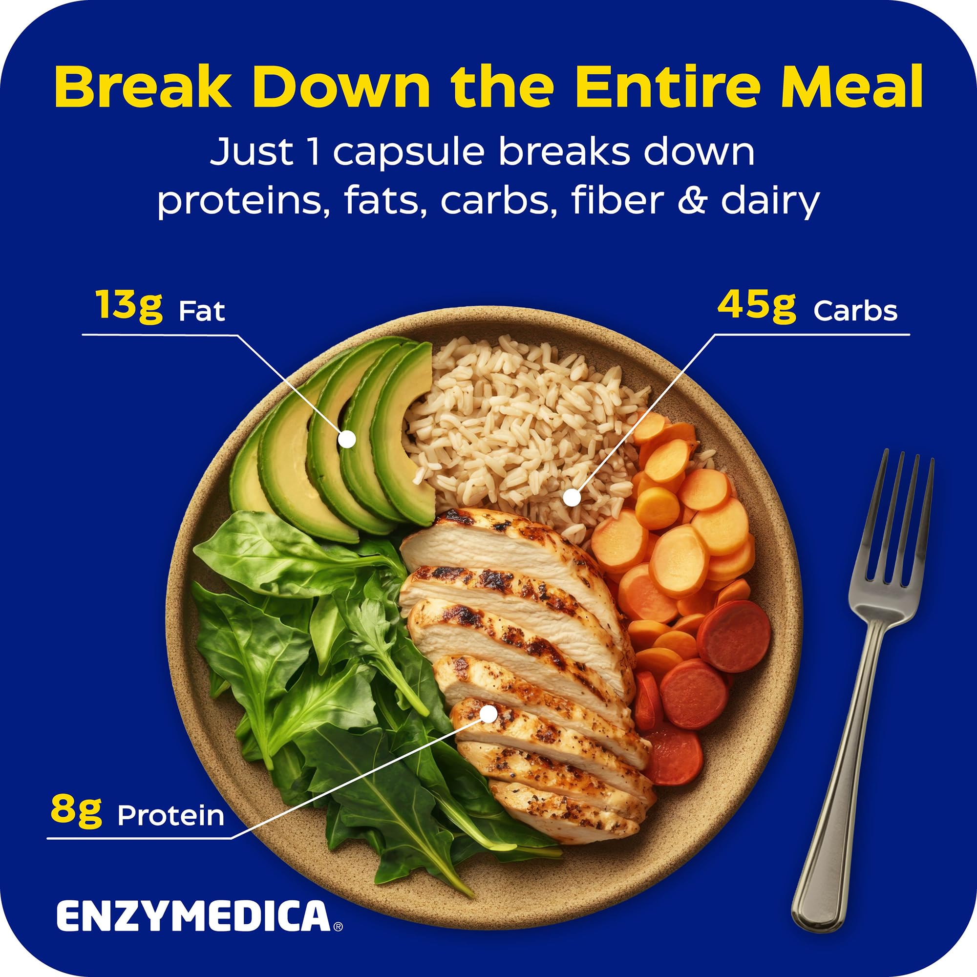 etiqueta nutricional de Enzymedica Digest Complete destacando ingredientes y enzimas