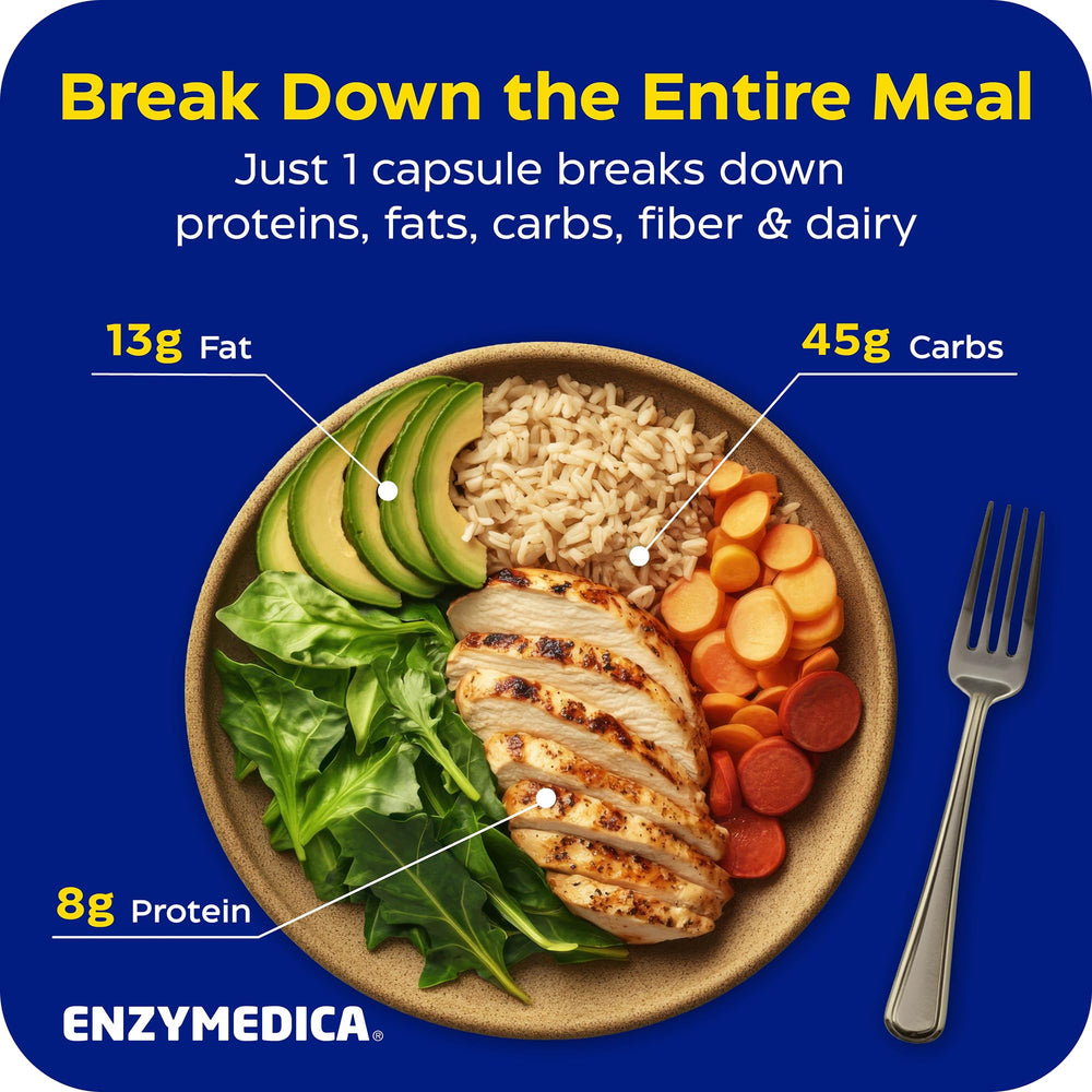 etiqueta nutricional de Enzymedica Digest Complete destacando ingredientes y enzimas