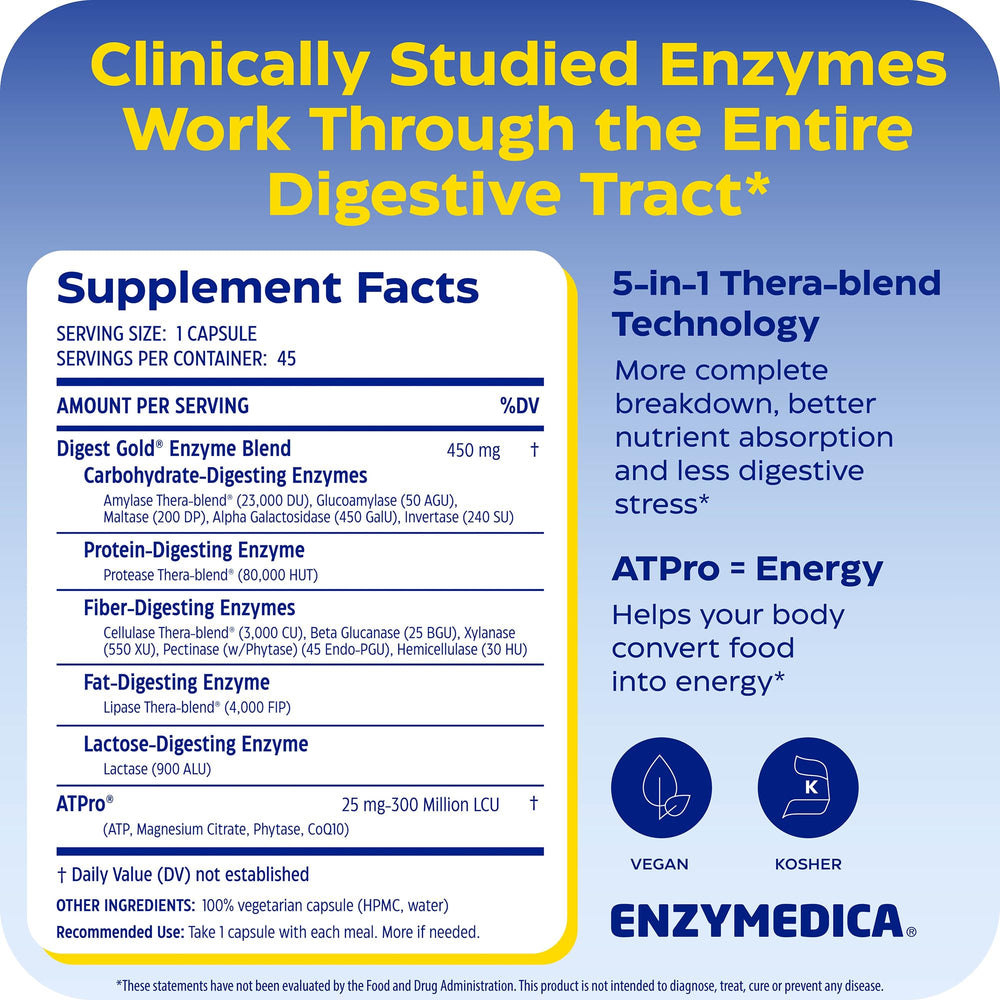 Enzymedica Digest Gold single capsule close-up highlighting smooth vegan capsule