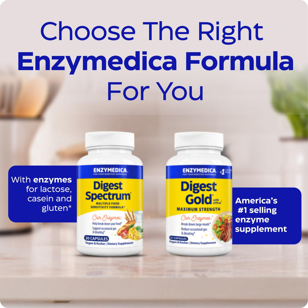Enzymedica sellos kosher y sin gluten visibles aportando confianza al comprador