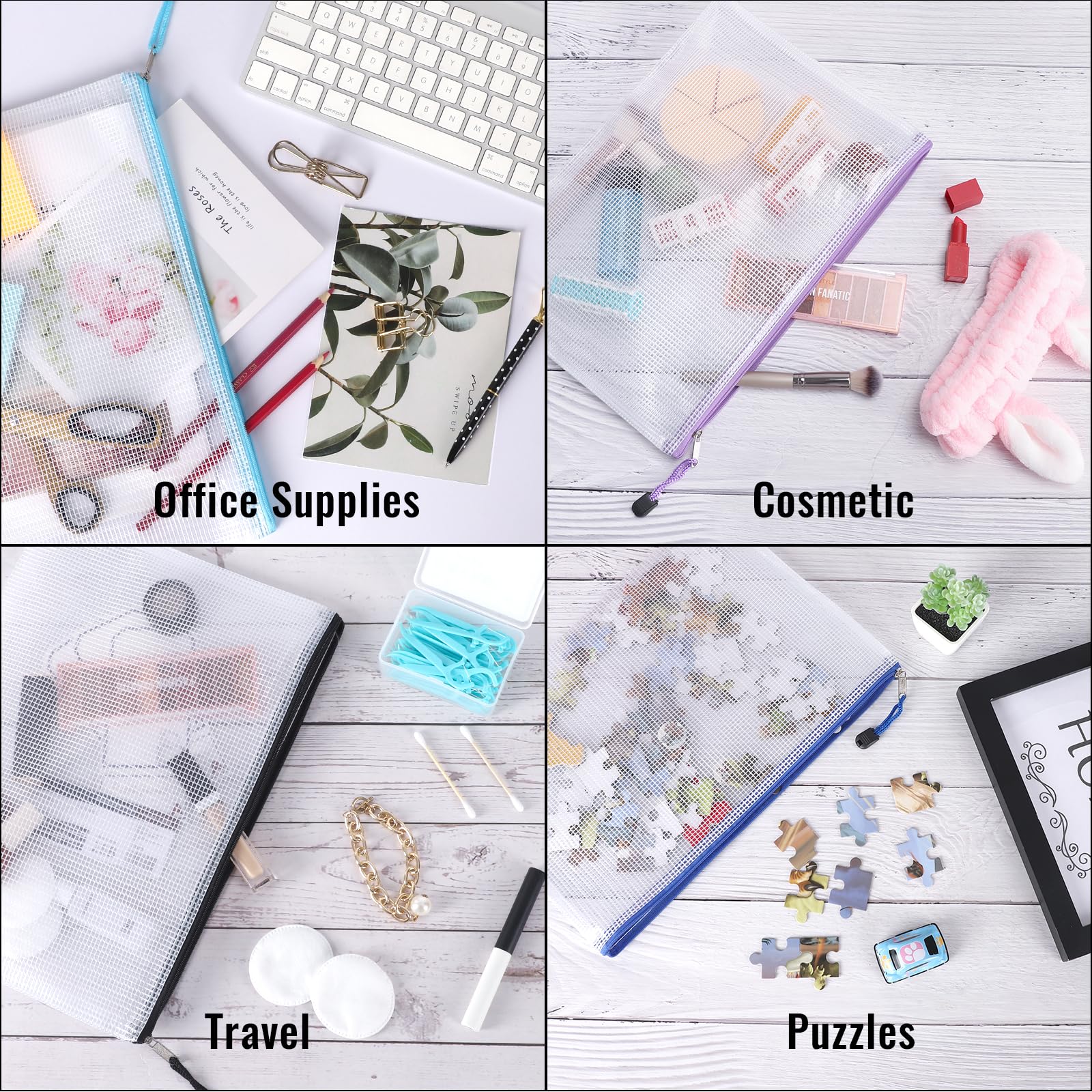 EOOUT colorful pouches laid flat to display eight colors for quick color-coded organization