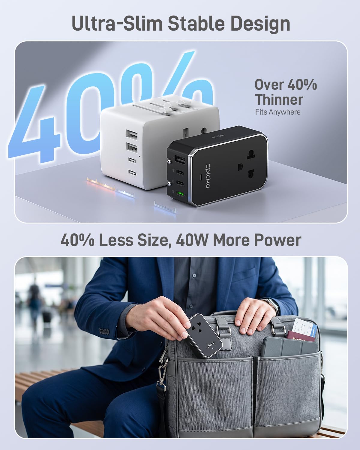 EPICKA Air vista superior de puertos USB-C y USB-A para carga rápida múltiple