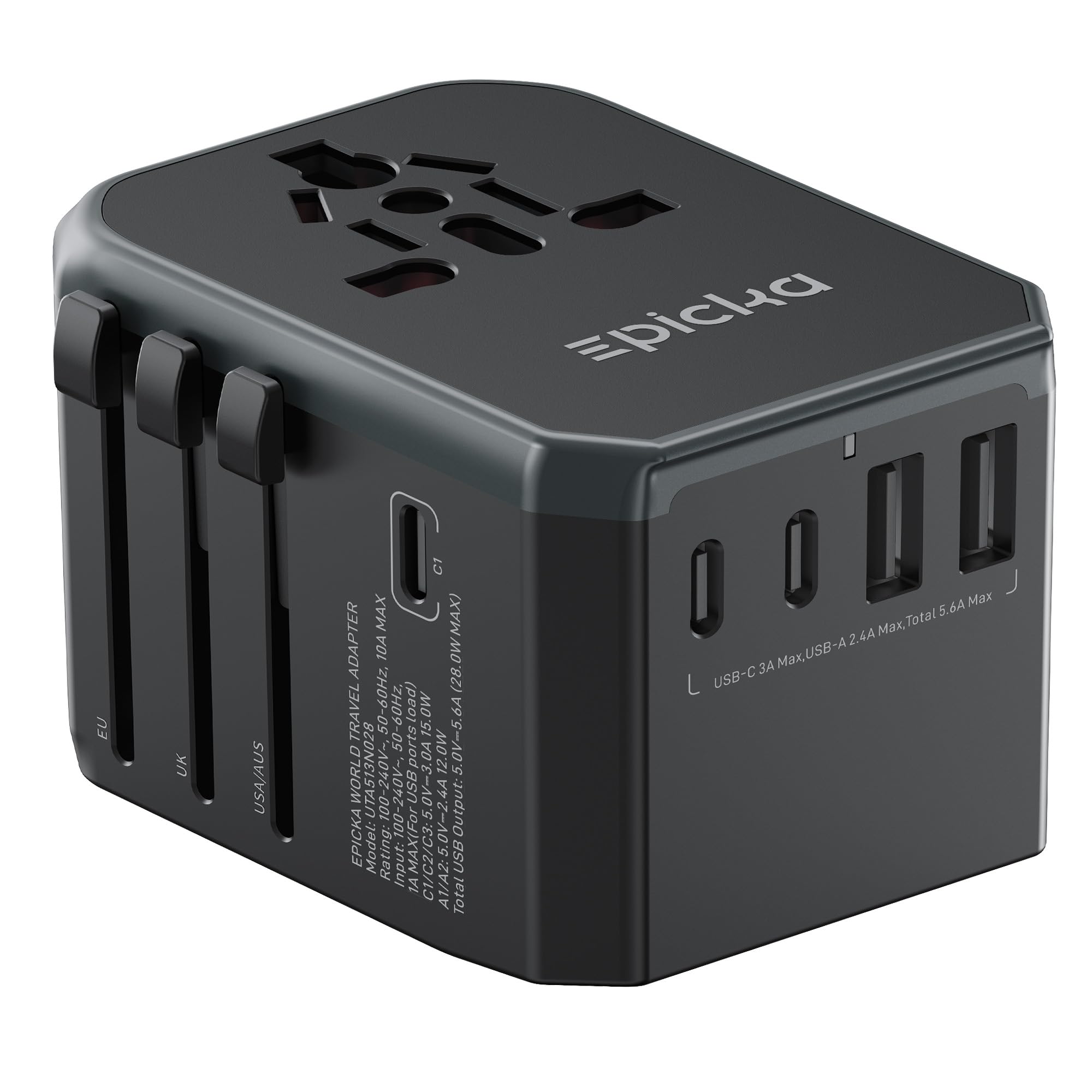 EPICKA adaptador frontal mostrando puertos AC y USB, orden y conveniencia