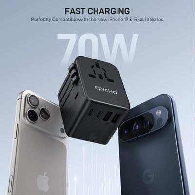 Epicka interchangeable plug types folded for worldwide compatibility benefit