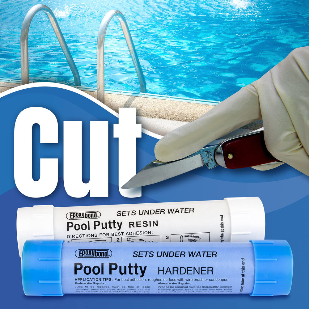 Epoxybond Pool Putty aplicación bajo el agua en grieta de piscina, sella sin drenar