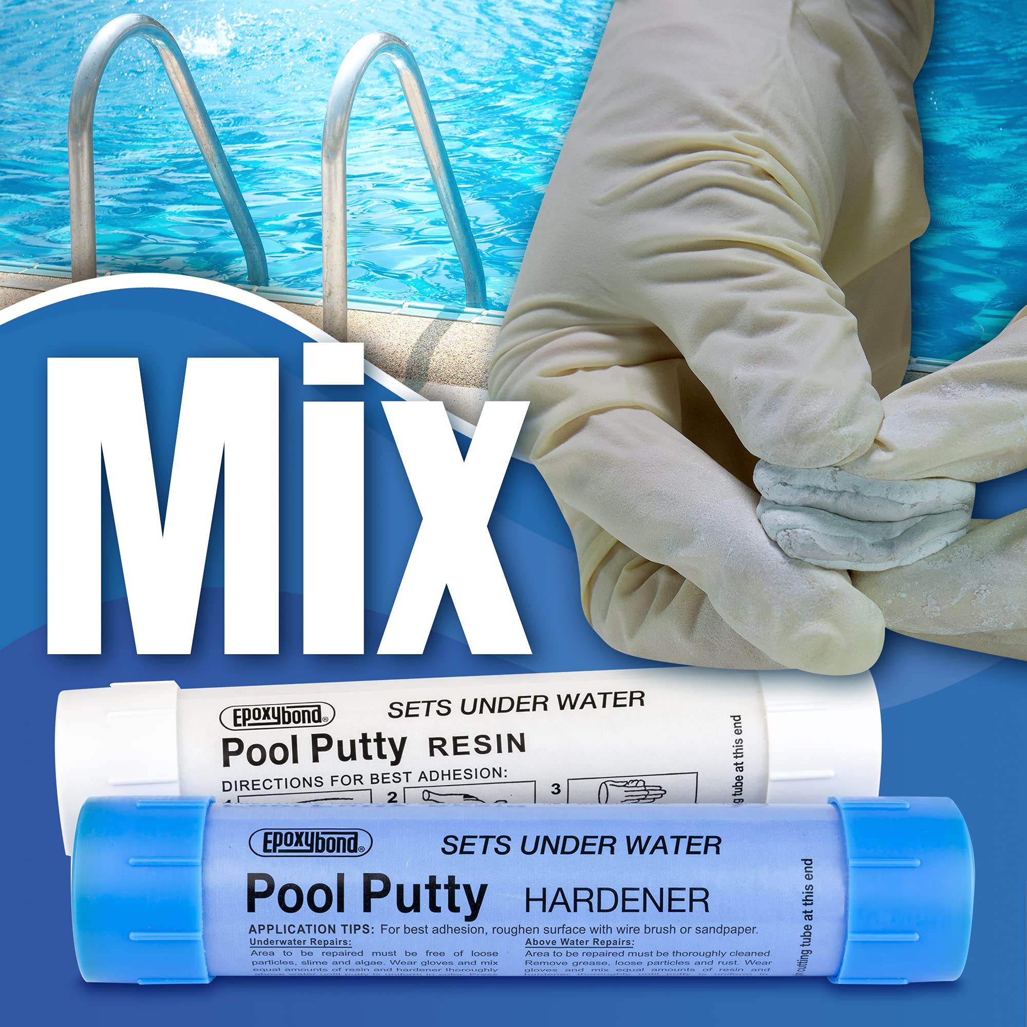 Epoxybond Pool Putty restaurando azulejo roto en borde de spa, acabado resistente
