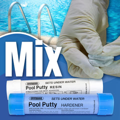 Epoxybond Pool Putty restaurando azulejo roto en borde de spa, acabado resistente
