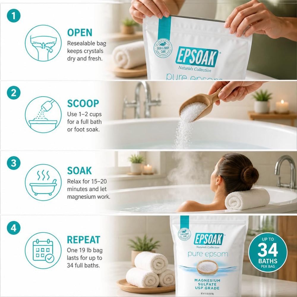 Epsoak being poured with scoop for measured bath preparation