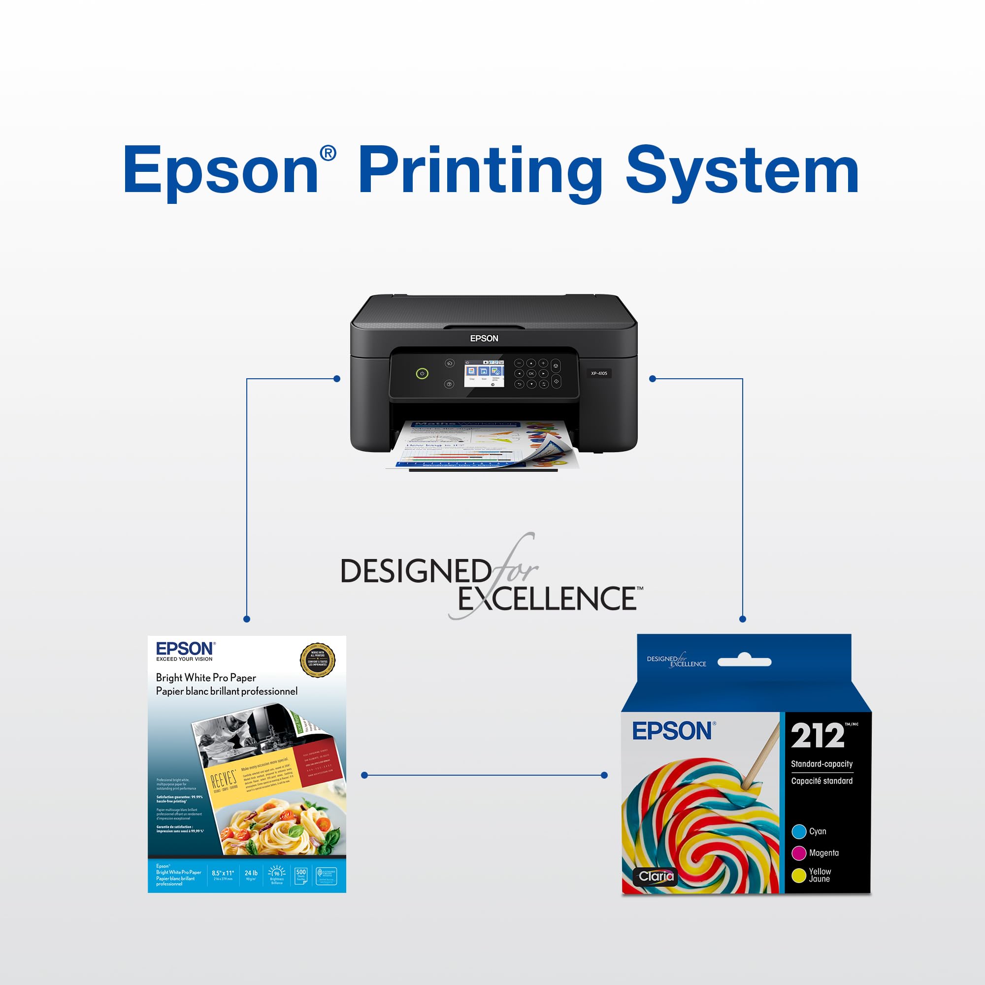 Epson cartridges beside a ruler showing compact size and easy storage