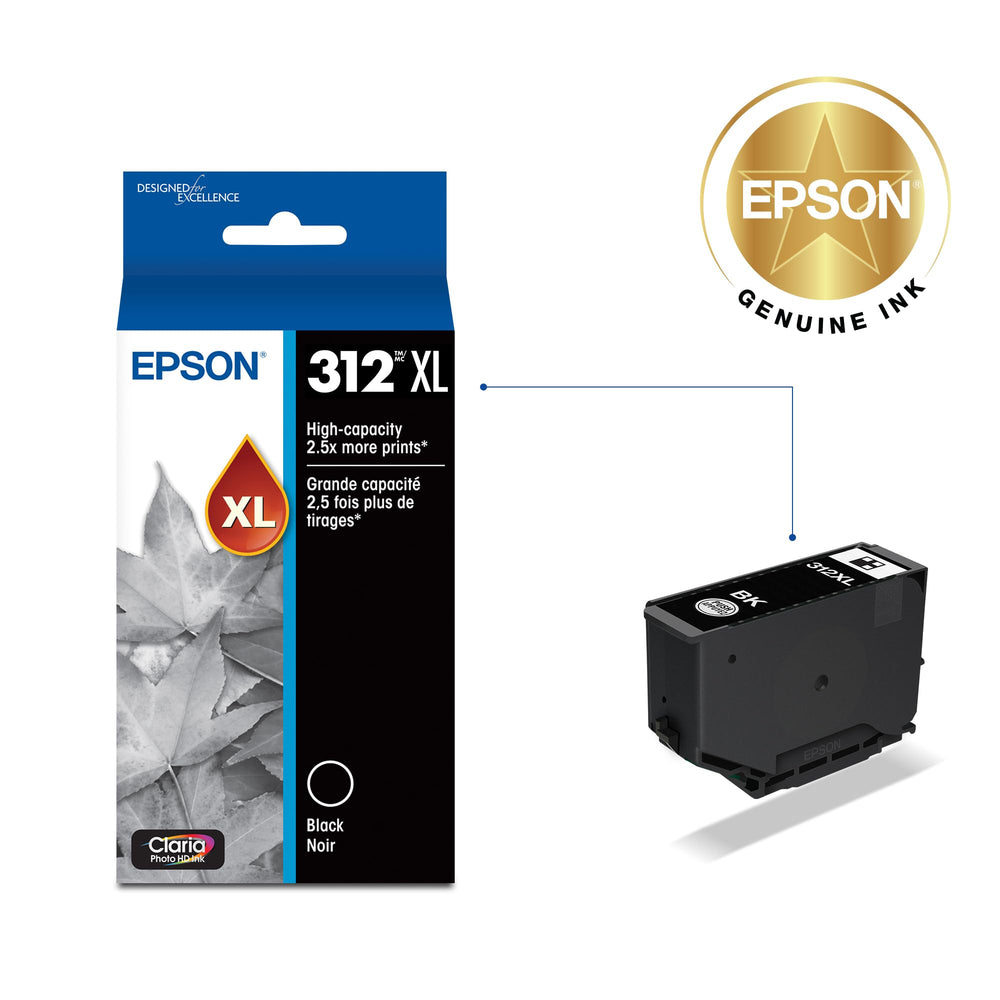 Epson 312 cartridge close-up highlighting the nozzle and label for accurate installation guidance