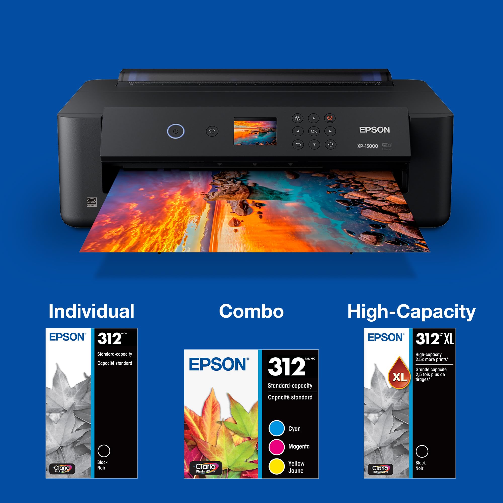 Epson 312 size comparison beside a ruler illustrating high-capacity cartridge scale