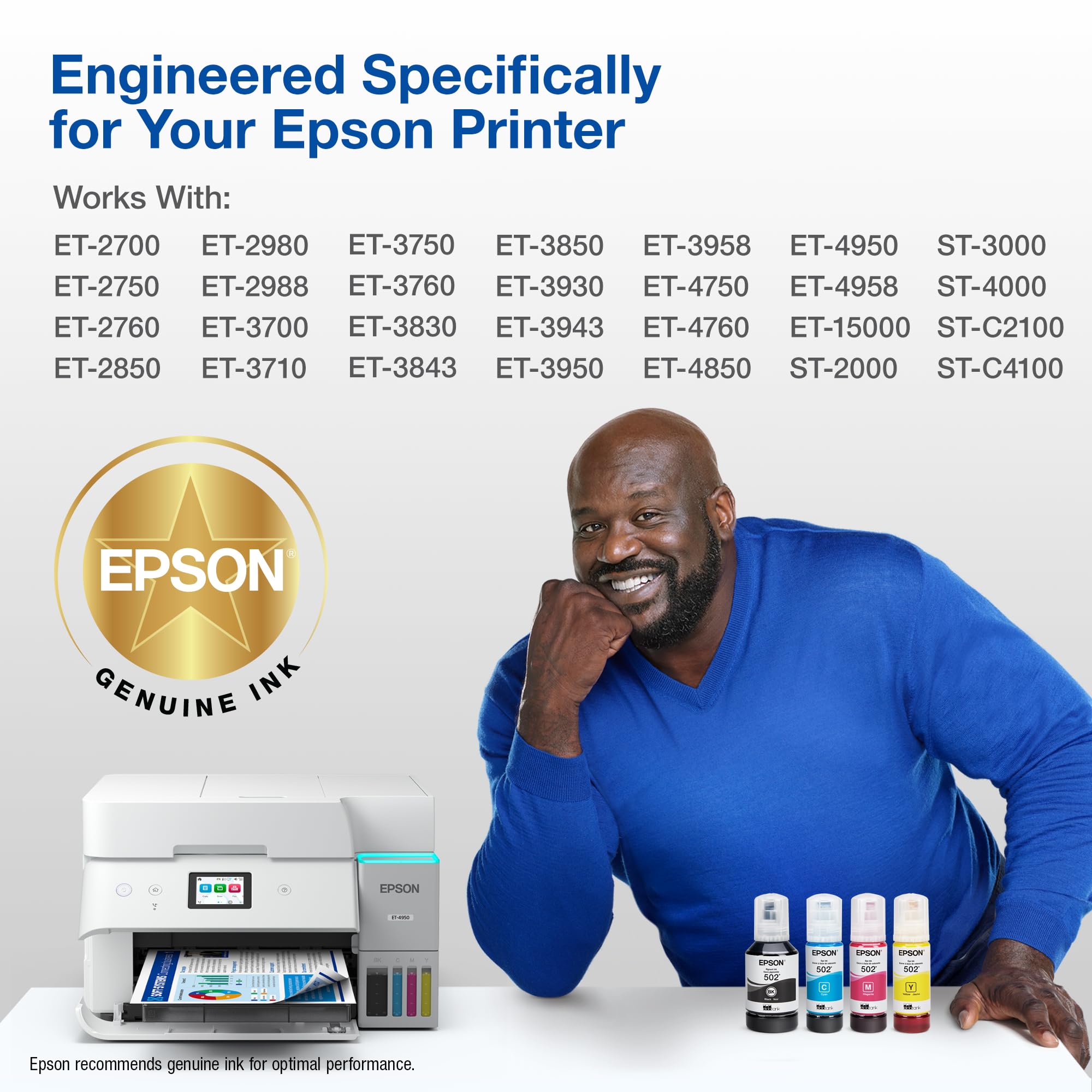 Epson 502 pouring into EcoTank tank demonstrating easy, mess-minimizing refilling