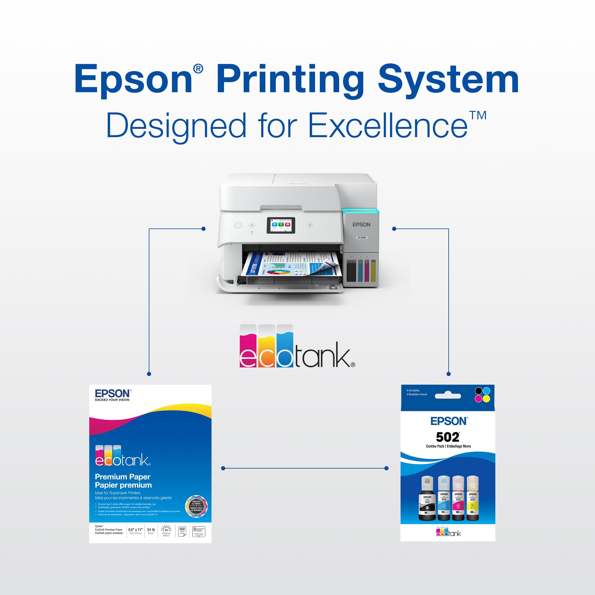 Epson 502 installed in compatible ET-series printer showing quick replacement benefit