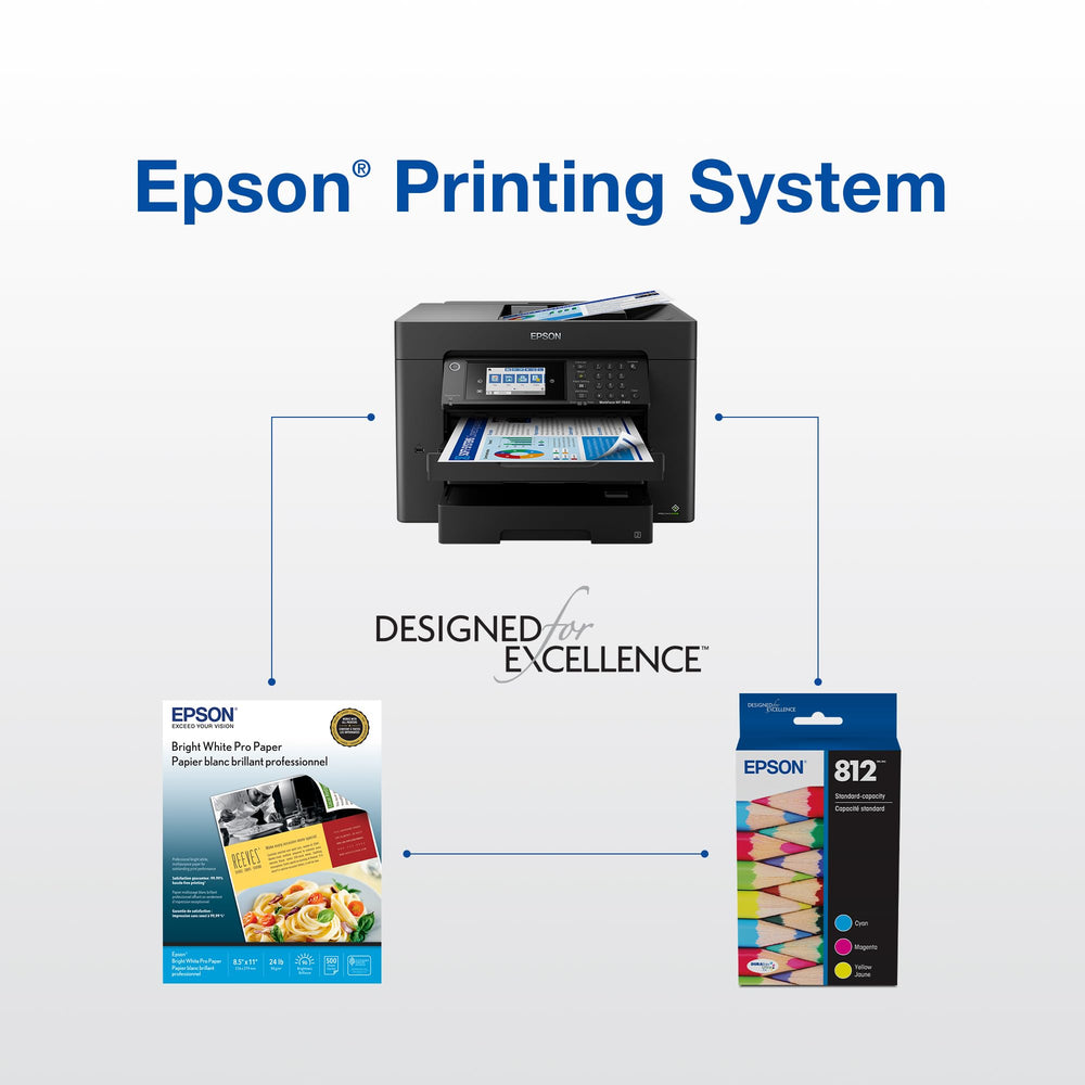 Epson 812 box next to ruler showing XL capacity and longer run benefit