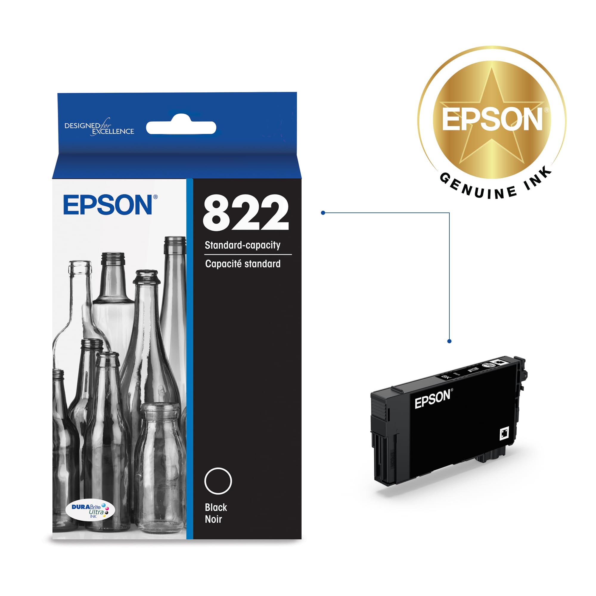 Close-up of Epson 822 cartridge nozzle and chip for reliable installation