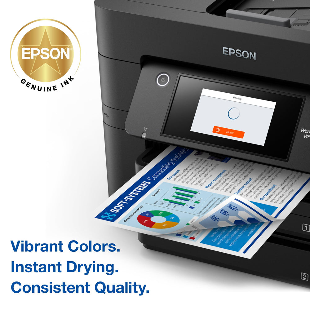 Cartucho Epson 822XL instalado en impresora WF imprimiendo documentos sin interrupciones