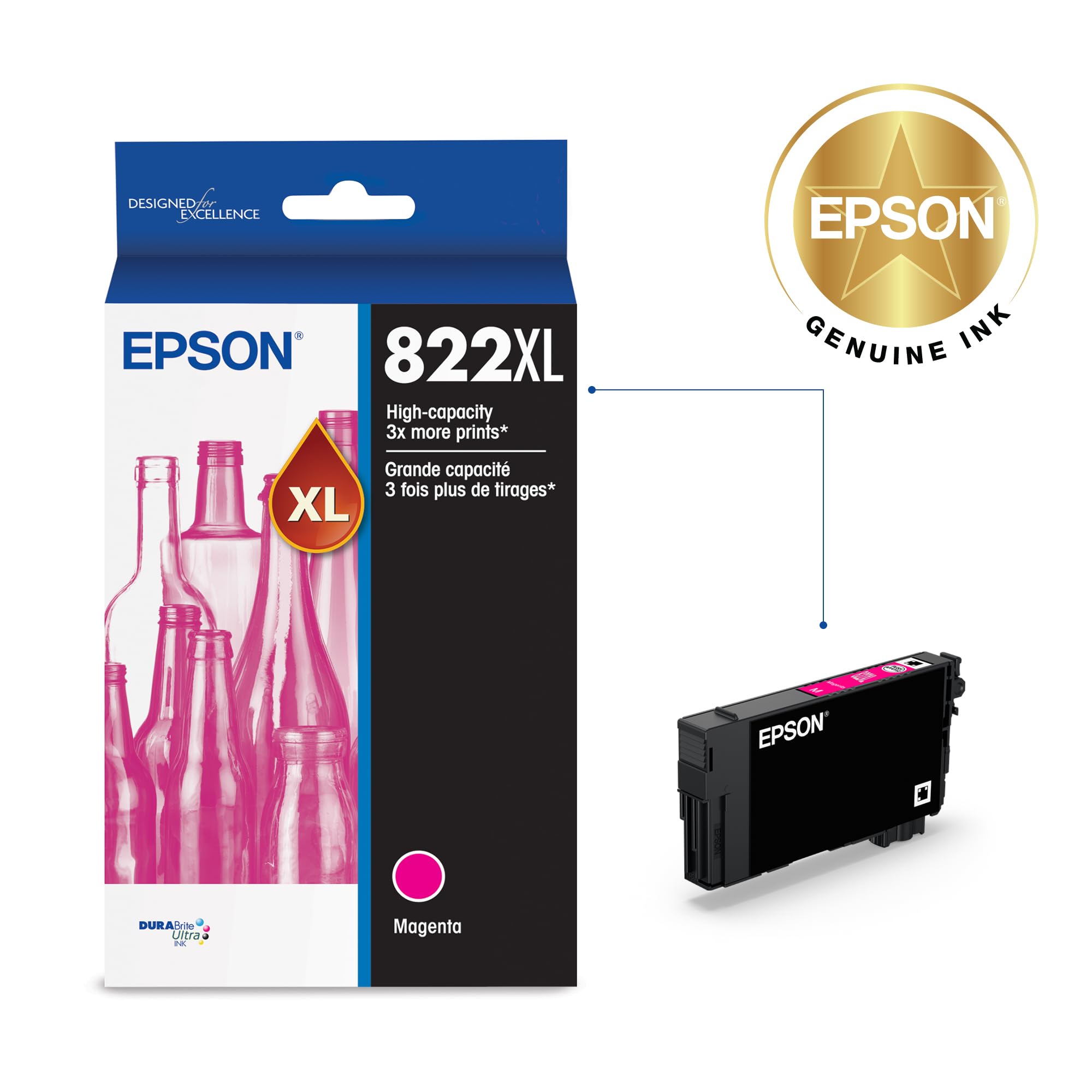 Epson 822XL etiqueta con código T822XL320 y compatibilidad visible para seguridad