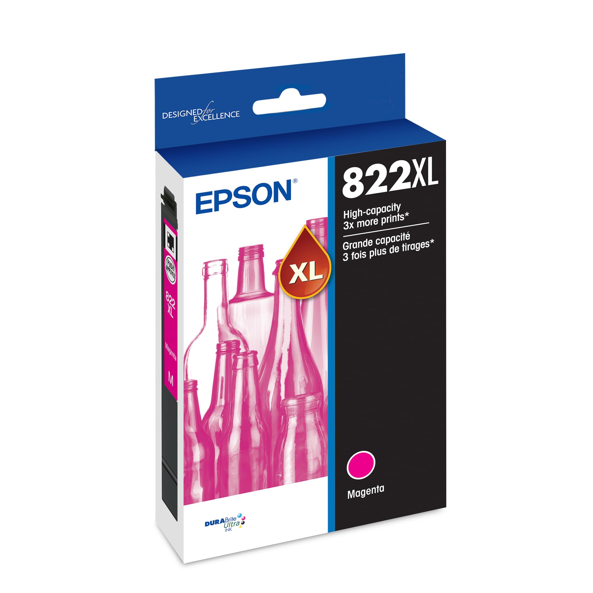 Epson cartucho 822XL magenta frontal mostrando el envase y diseño profesional