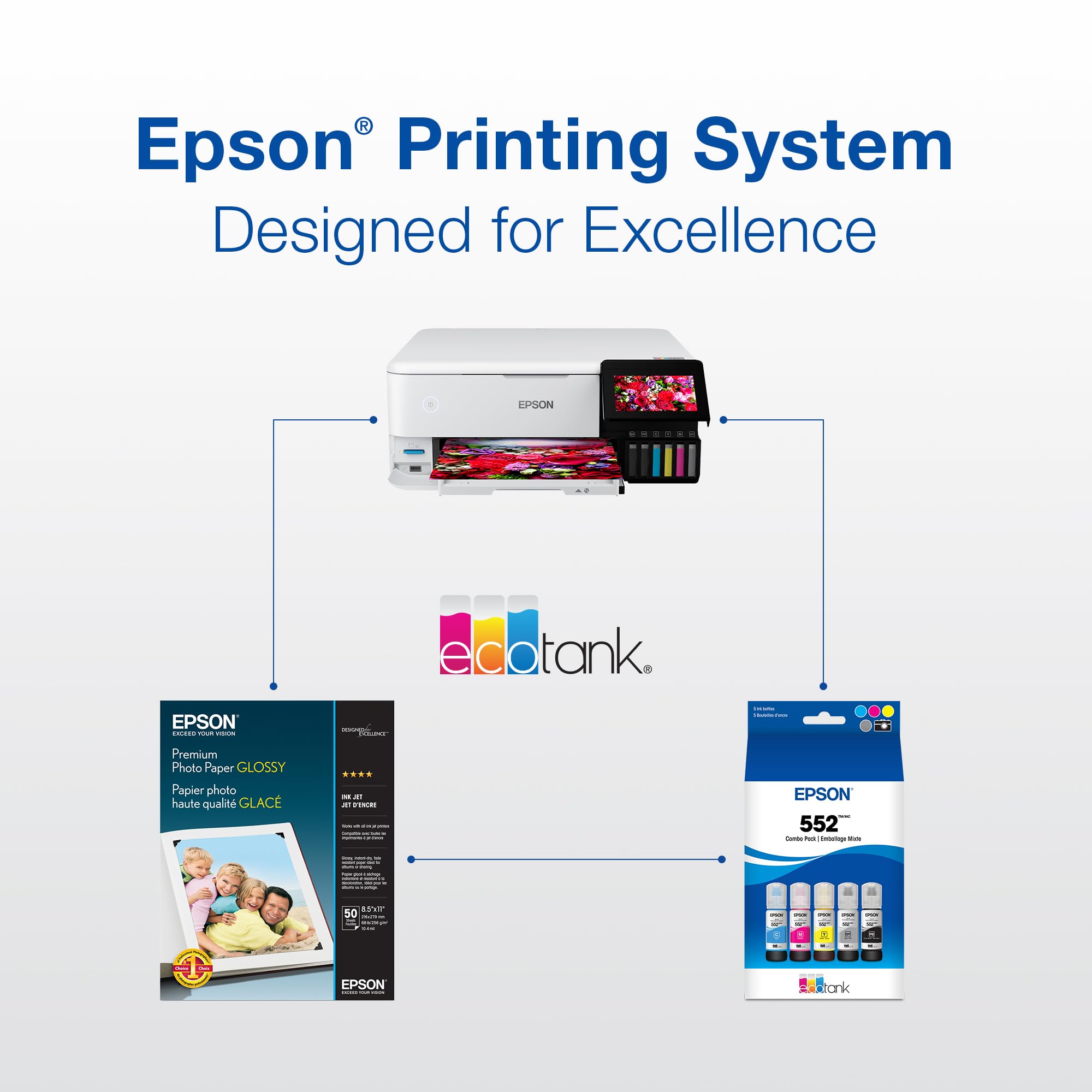 Epson botella con caja original mostrando embalaje seguro y protección