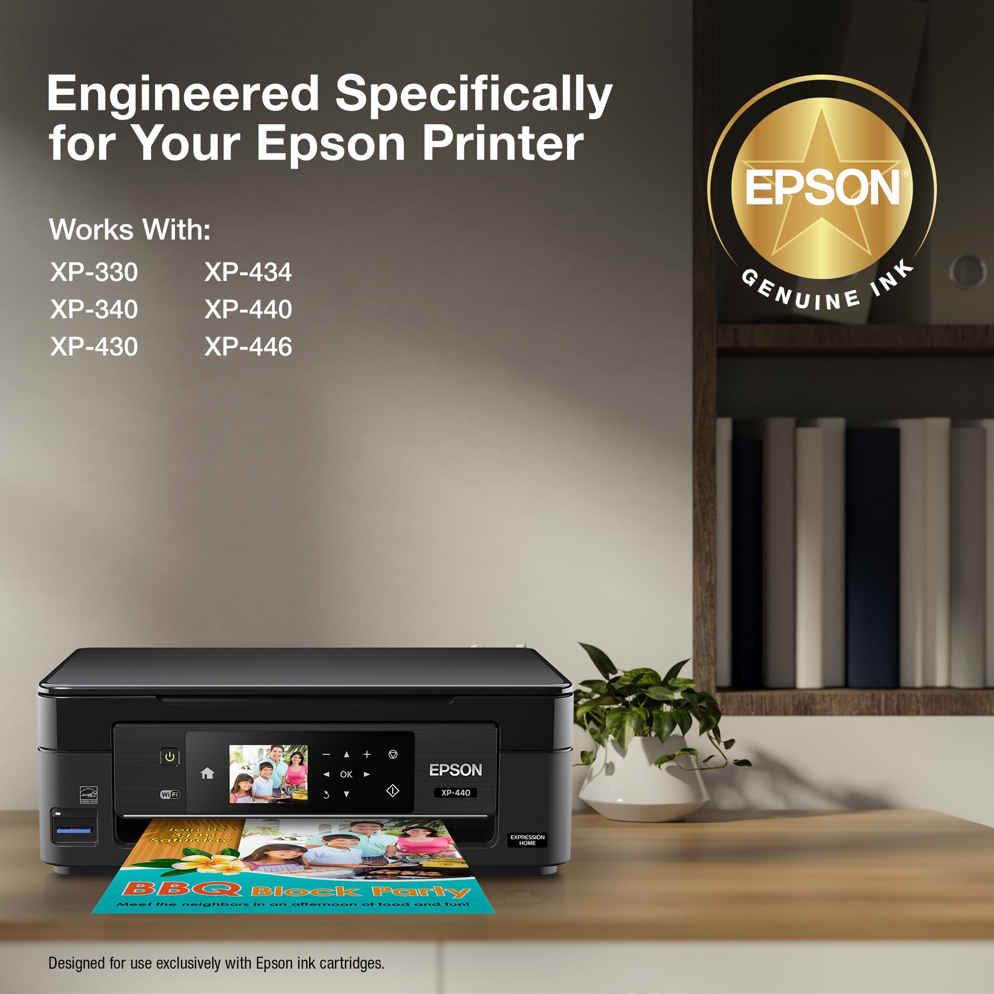 Epson cartucho color detalle etiqueta, beneficio colores consistentes