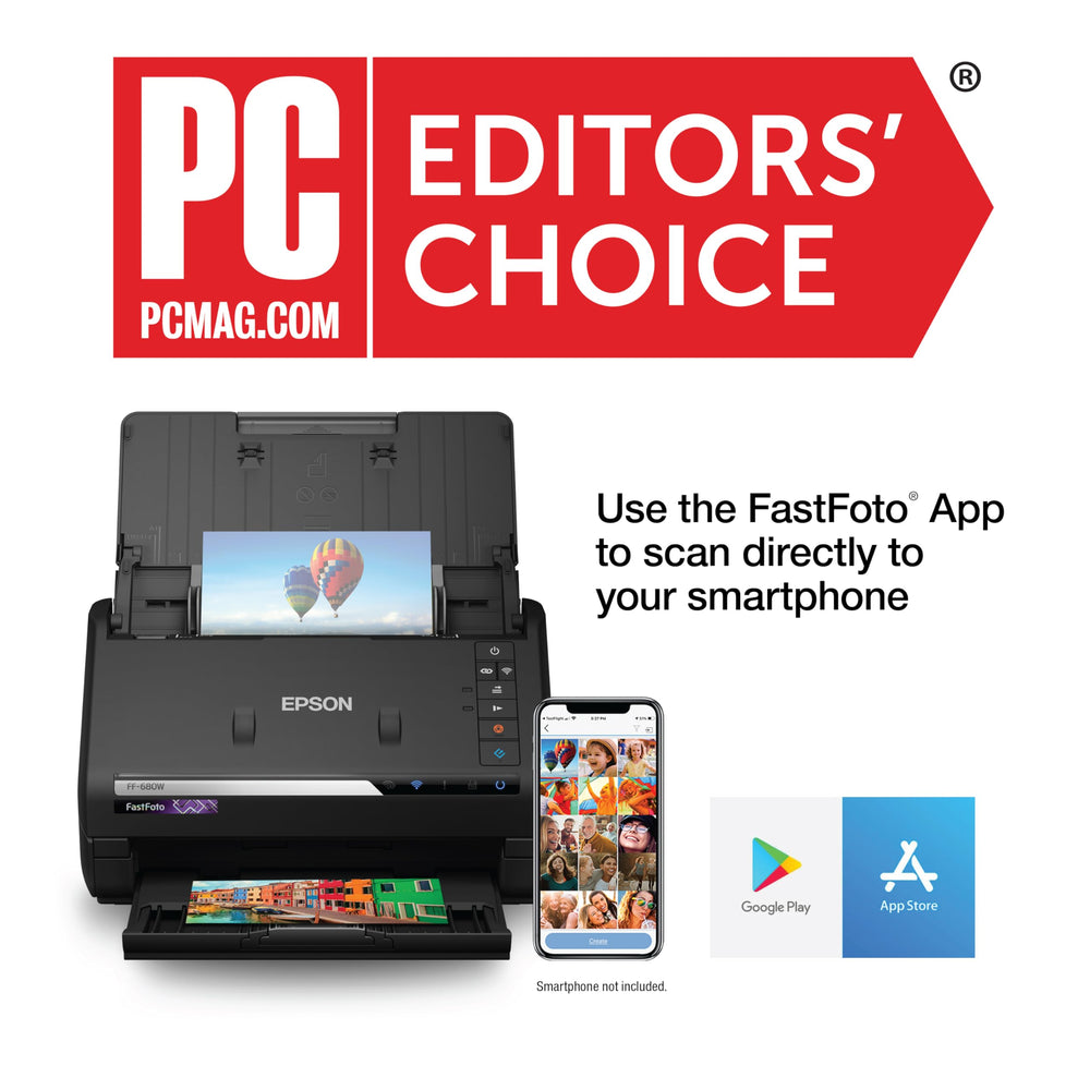 Epson FastFoto detalle del alimentador mostrando capacidad para lotes, ahorro de tiempo
