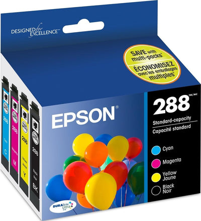Epson pack 288 frontal mostrando caja y cartuchos, beneficio comodidad