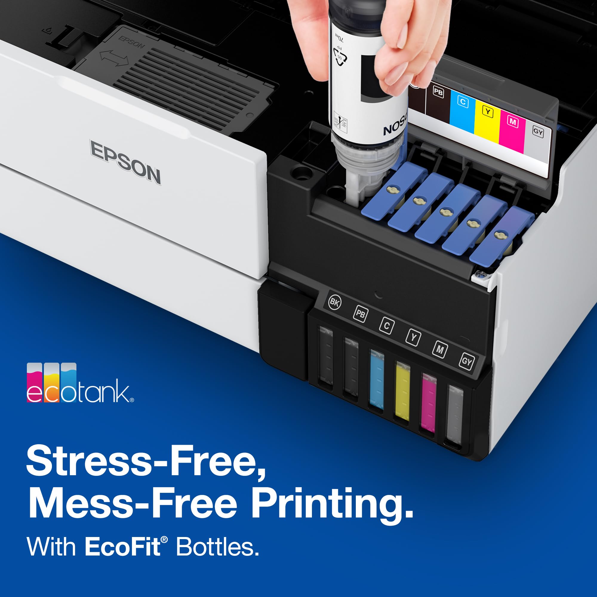 Epson rellenando tanque ET-8500 demostrando facilidad y limpieza