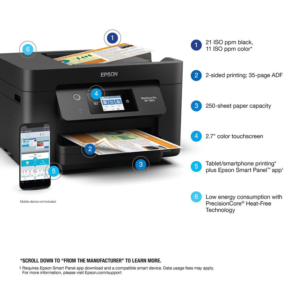 Epson WF-3823 bandeja de 250 hojas para reducir recargas frecuentes