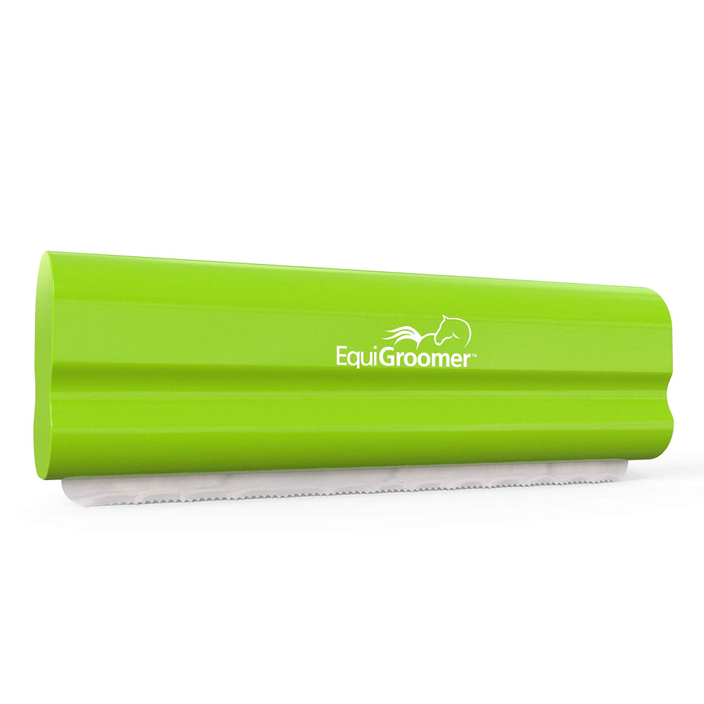 EquiGroomer front packaging in lime showing compact deshedding brush benefits