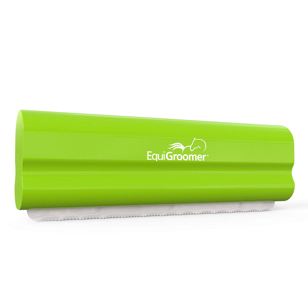 EquiGroomer front packaging in lime showing compact deshedding brush benefits