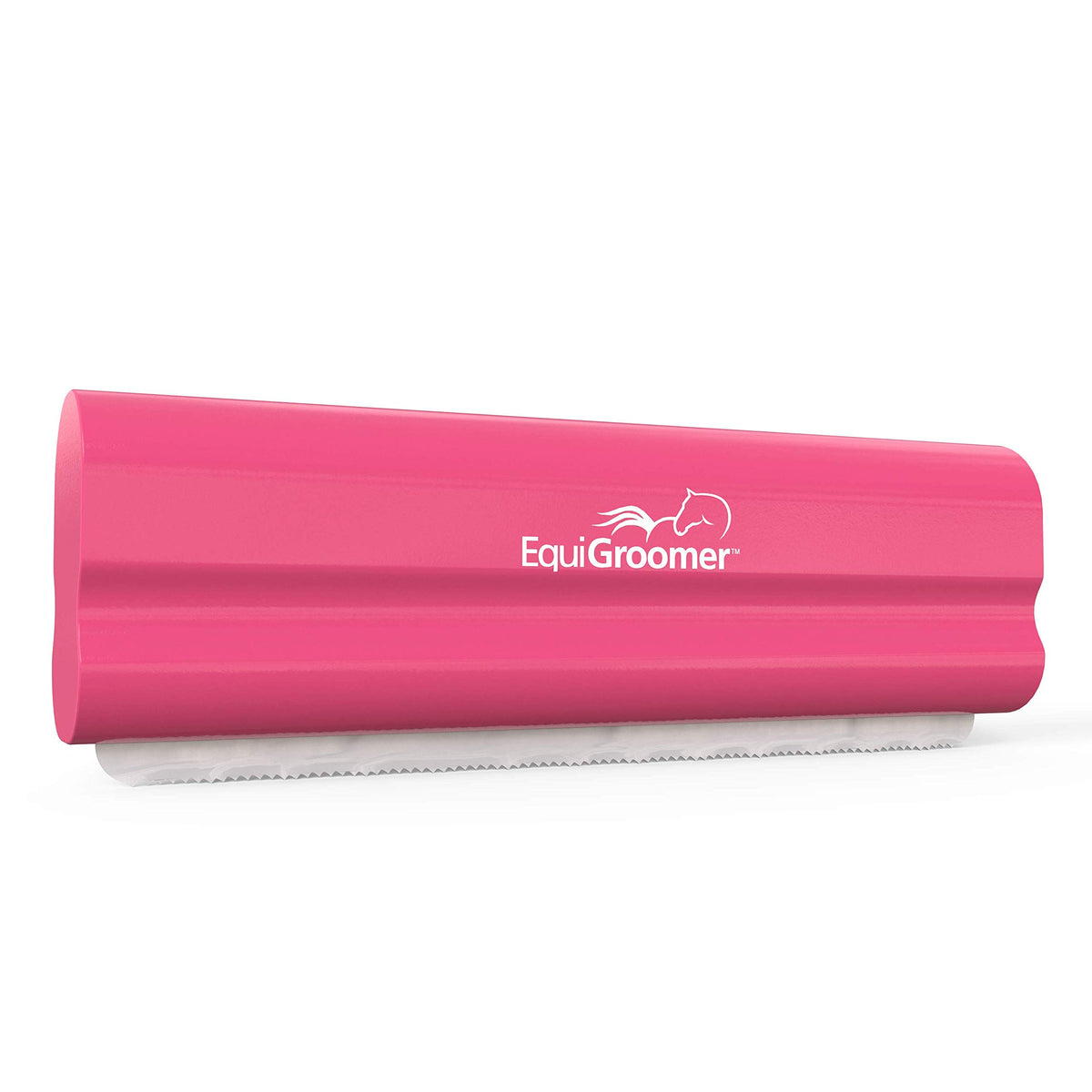 EquiGroomer front packaging showing pink deshedding brush and benefits
