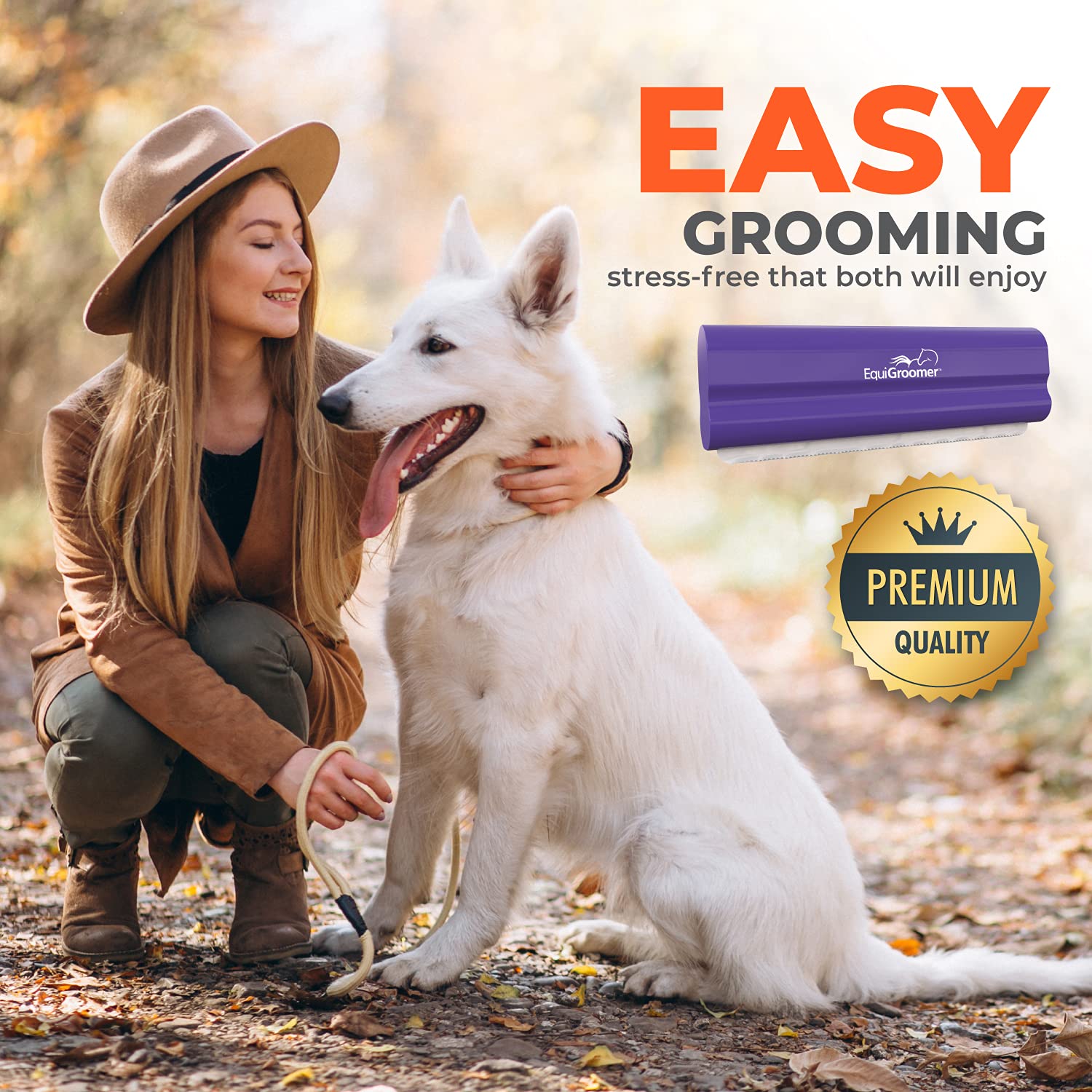 EquiGroomer grooming on couch in home setting reduces loose hair on furniture