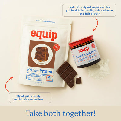 Tubos y envase de Equip Prime chocolate comparando tamaño de la ración