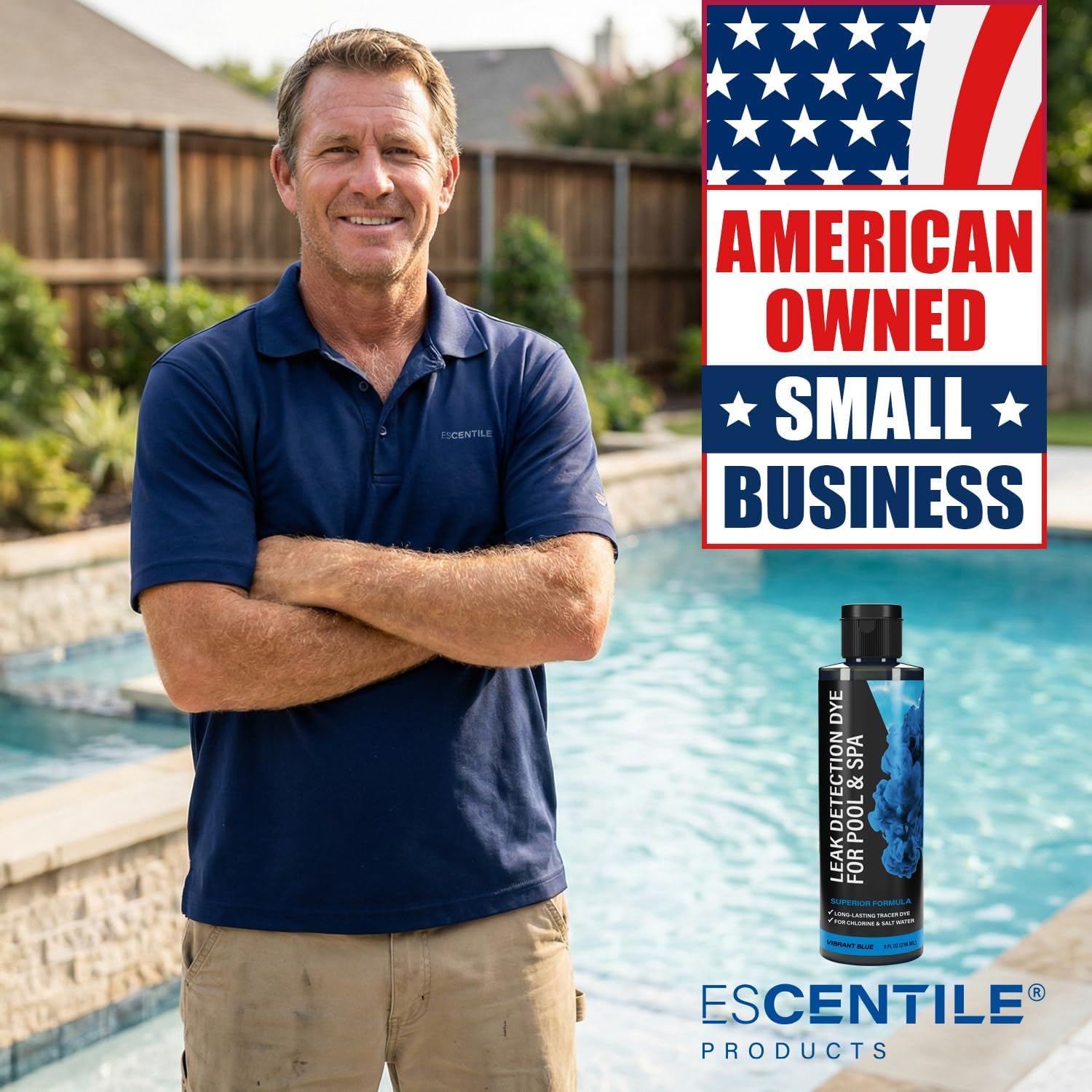 Escentile etiqueta del producto destacando marca y fabricación americana