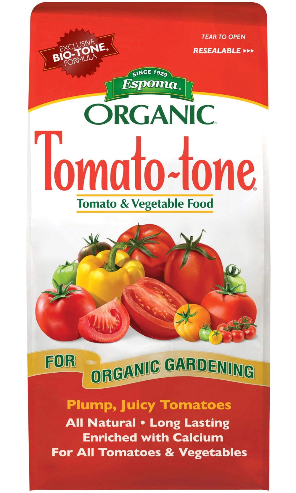 Espoma Tomato-Tone granules texture highlighting natural ingredients benefit
