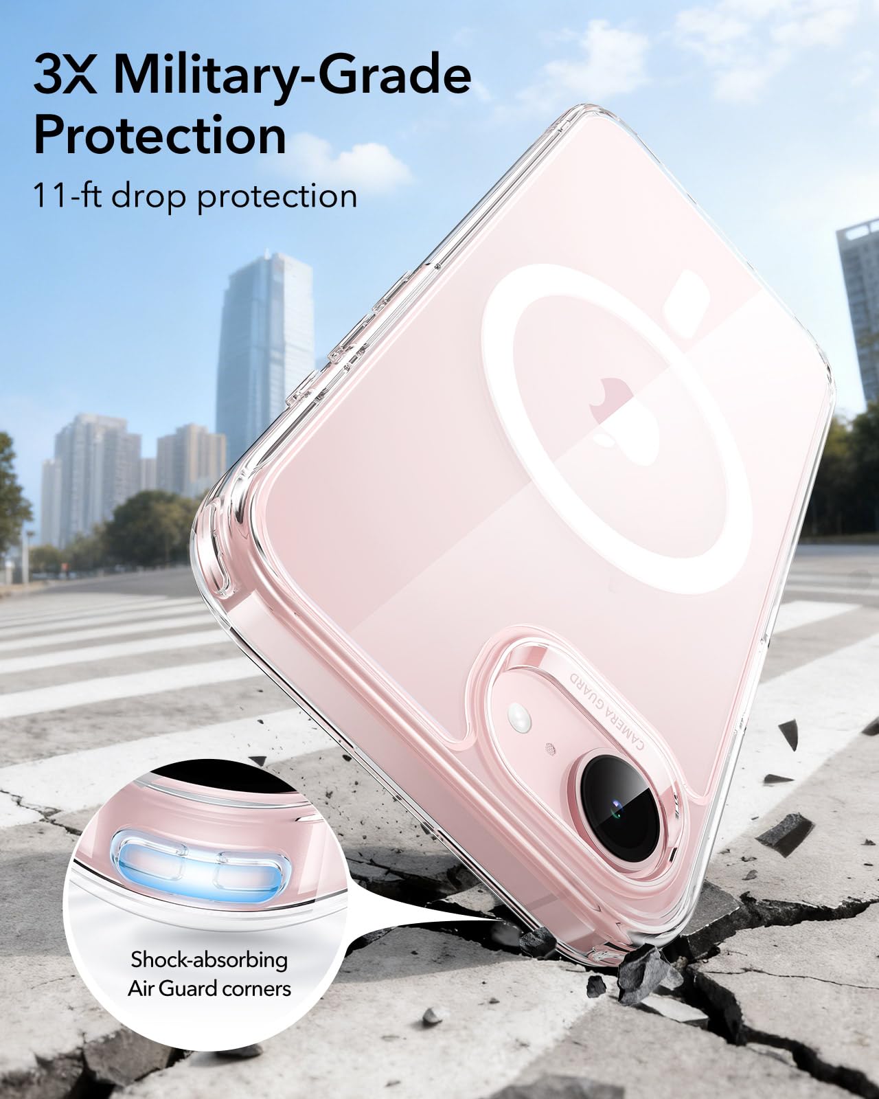 ESR funda en uso con cargador MagSafe para colocación rápida