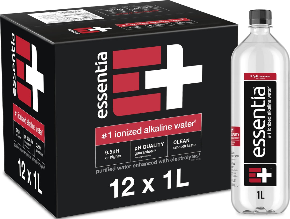 Essentia frente pack de 12 botellas 1L mostrando conveniencia