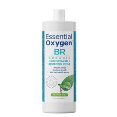 Essential Oxygen botella frontal de 32 oz mostrando la etiqueta orgánica y beneficios