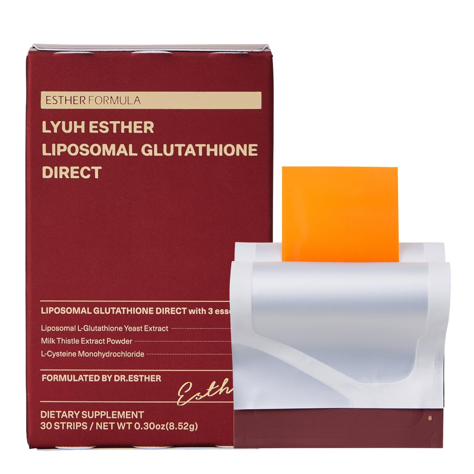 ESTHER FORMULA empaque frontal mostrando 30 tiras, práctico y portátil