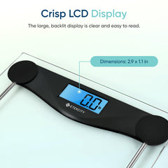 Etekcity detalle del vidrio templado de 6 mm mostrando resistencia y limpieza fácil
