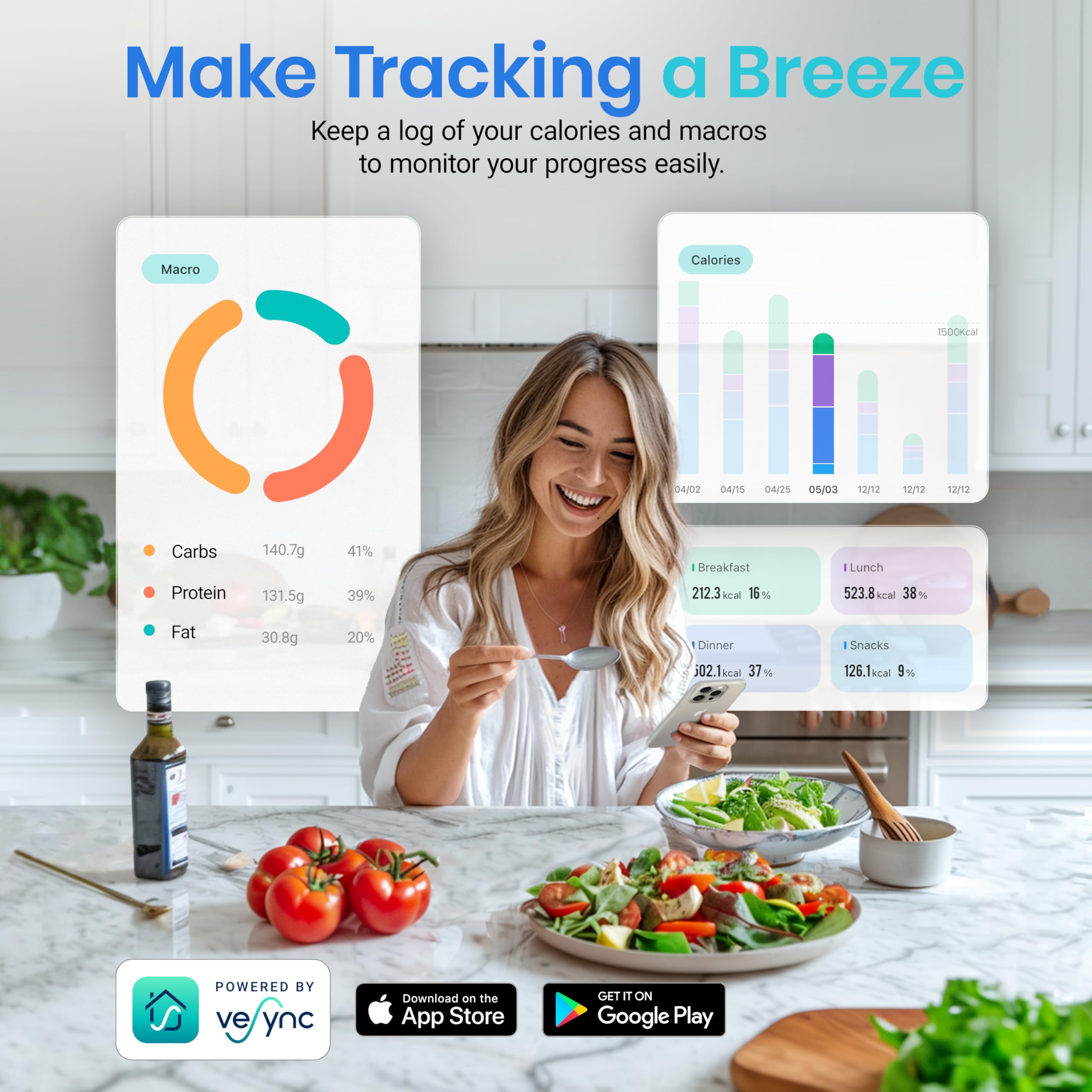 Etekcity app VeSync escaneando UPC para añadir datos nutricionales automáticamente