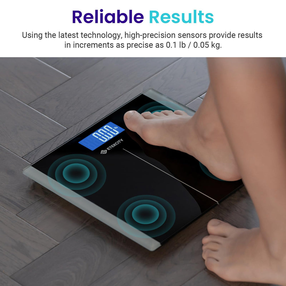 Etekcity detalle de plataforma de vidrio templado resistente y segura